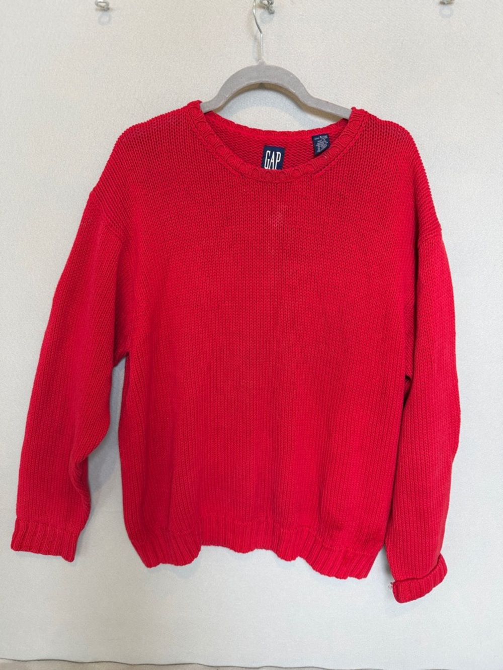 GAP vintage 90s 100% cotton oversized Vibrant Red Textured Knit Sweater